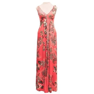 Elie Tahari Sleeveless Silk V-Neck Paisley Floral Maxi Dress in Coral Size XS - Picture 1 of 5