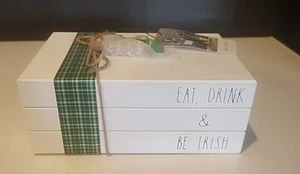 Rae Dunn St Patrick's Day Wooden Stacked Books "Eat, Drink, & Be Irish" - Picture 1 of 6
