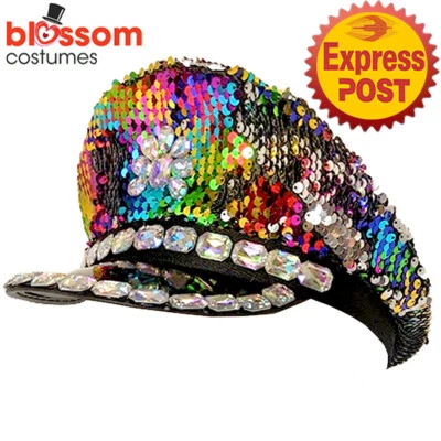 TM205 Rainbow Jewel Sequin Cap Costume Hat Pride Burning Man Festival Mardi Gras - image 1 of 2
