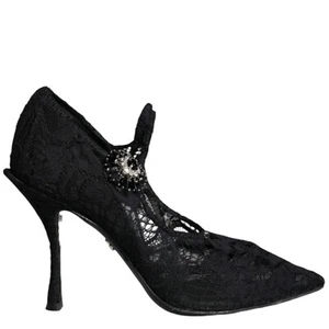 Scarpe DOLCE & GABBANA nere Mary Jane décolleté pizzo cristalli tacchi s. EU35/US4,5 - Foto 1 di 10