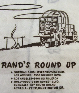 Vintage Restaurant Napkin Place Mat Rand's Round Up Chuck Wagon Los Angeles CA - Picture 1 of 10