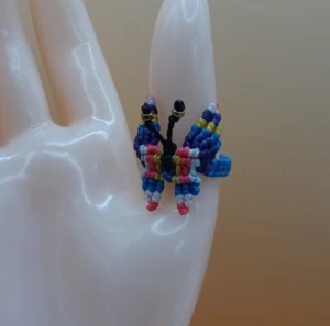Peruanischer Ring Handarbeit geflochten Makramee Faden Schmetterling Design - Bild 1 von 7