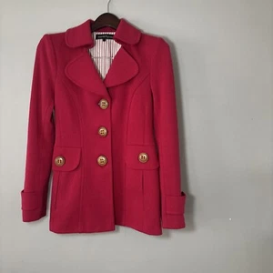 Nanette Lepore Jacke LARGE ROT 100 % Baumwolle Erbsenmantel 3 Knöpfe ~ USA - Bild 1 von 9