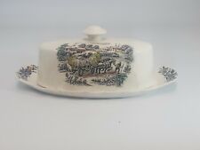 VINTAGE Yorkshire Staffordshire Farm Scene Ironstone COVERED BUTTER DISH