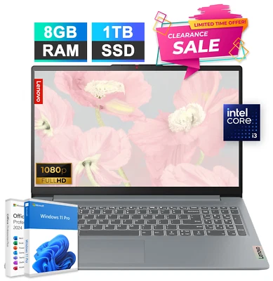 2025 Lenovo IdeaPad Slim 3 Laptop 15 8-Core Intel i3 8GB RAM 1TB SSD Office 2024 - Image 1 of 4