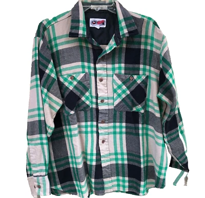 Arrow Sport Acrylic Flannel Shirt Mens XL Long Sleeve Korea Green Black Vintage  - Image 1 of 4
