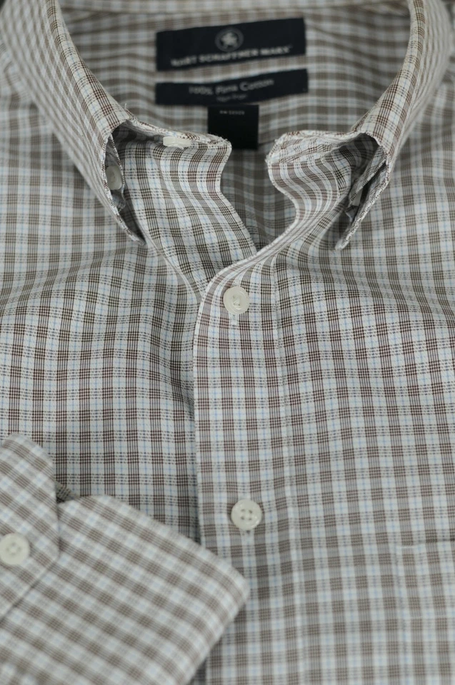 Camisa de vestir Hart Schaffner Marx para hombre marrón blanco y azul a cuadros de algodón 15,5 x 33 Foto 1 de 3
