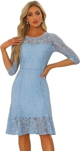 NWT Allegra K Elegant Blue Lace Dress for Women SZ XL - Picture 1 of 7