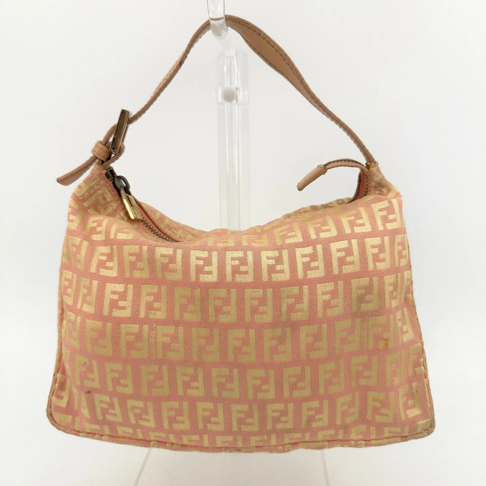Auténtico bolso de mano FENDI Zucchino mini bolsa lona rosa Foto 1 de 4