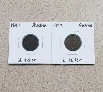 Austria Coins- 1894 2 Heller & 1897 2 Heller Coins KM# 2801 - Image 1 of 4