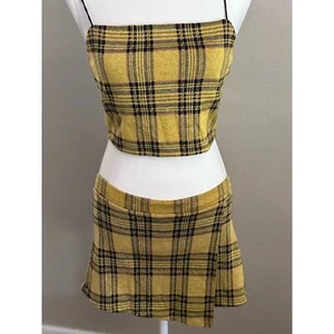 Liz & Sara Women’s Yellow/Black Plaid Two-piece Crop top/Skort - L - Bild 1 von 10