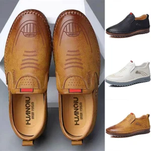 Mens Leather Slip On Loafers Casual Driving Boat Deck Moccasin Shoes UK Size - Picture 1 of 13
