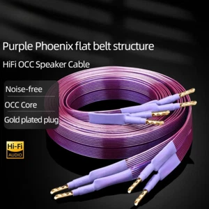 HiFi OCC Speaker Cable Copper Flat Belt Single Wire W/ Gold-plated Banana Y Plug - Picture 1 of 25