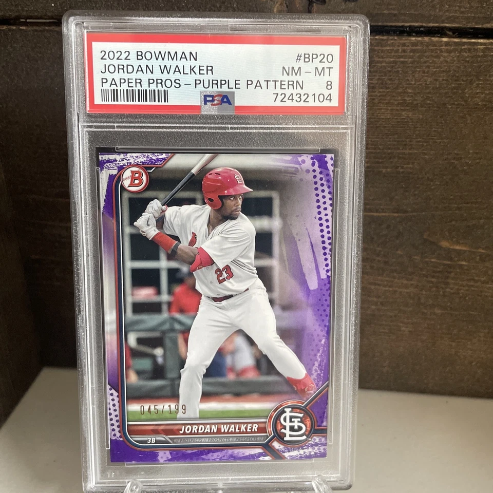 2022 Bowman Jordan Walker Prospect /199 Purple BP-20 RC psa 8 - Image 1 of 3