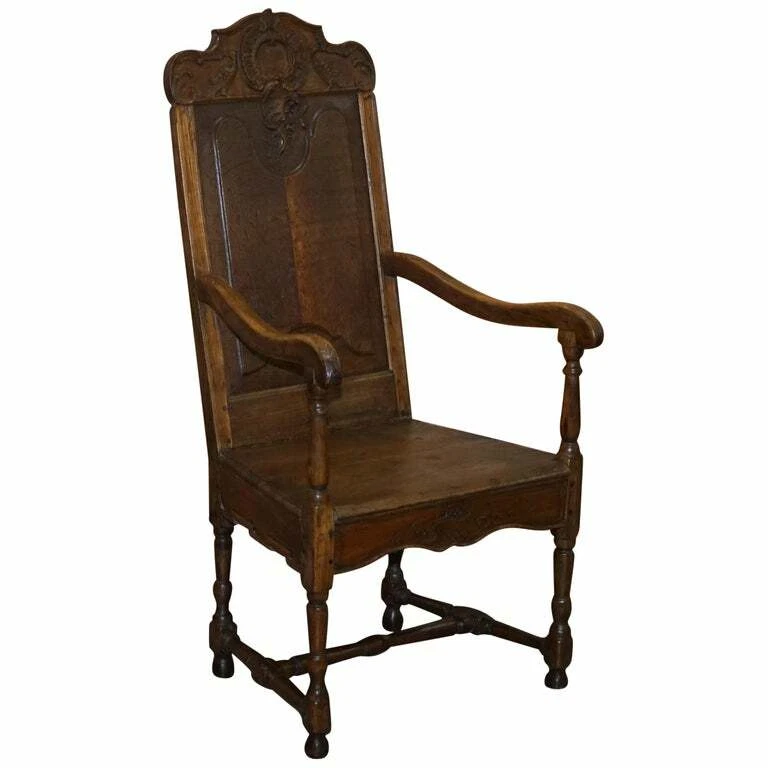 LOVELY ORIGINAL 18TH CENTURY HERVE LIEGE BELGIUM CARVED WOOD ARMCHAIR WAINSCOT  - Image 1 of 4