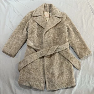 Vintage 60s Robert Meshekoff Fur Coat Curly Sz 8 Belted Teddy Women’s Read - Picture 1 of 19