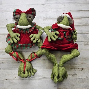 Vintage Weihnachten Santa Frosch und Frau Claus Paar süß Urlaub Plüsch Deko - Bild 1 von 7