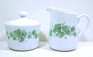 Corelle Corning Milchkännchen 81-TY A7 + Zuckerdose mit Deckel 81-TY C5 Callaway Efeu Wirbel - Bild 1 von 9