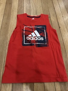 Adidas Tank Top Unisex Kids 7 Years Sports Active Dri Fit Logo Red Basketball - Picture 1 of 2
