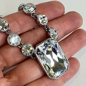 Vintage Rhinestone Statement Necklace Large Emerald Cut Center Clear Crystal - Picture 1 of 12