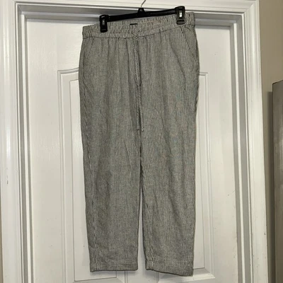Pantalones al tobillo a rayas grises y blancas talla 10 de mezcla de lino J Crew Foto 1 de 4