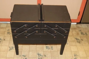 Vintage MCM Strommen Bruk Hamar Norwegen Akkordeon Schublade Holz Nähen Aufbewahrungsbox - Bild 1 von 12