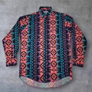 *READ* VTG WRANGLER Shirt Men 15.5-33 Multicolor Aztec SW Brushpopper X-Long - Picture 1 of 11