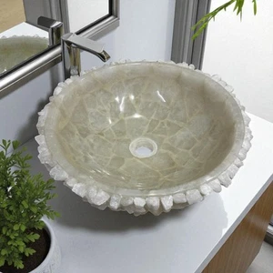 White quartz vanity top for wash basin & kitchen sink crystal stone handmade art - Picture 1 of 9