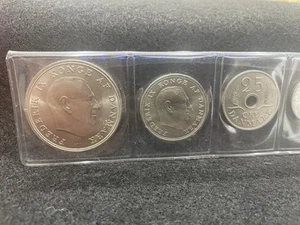 JUEGO DE MONEDAS DE 1,2,5,10,25 MINERAL,1 CORONA Y 5 CORONAS DINAMARCA 1971 COMO NUEVO - Imagen 1 de 7