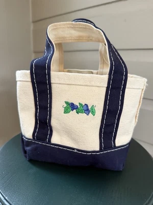 Vintage 90s LL Bean Mini Micro Boat and Tote Bag Navy Ivory Flower Embroidery  - Image 1 of 4