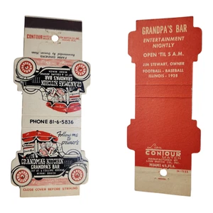 Grandma's Kitchen Grandpa's Bar Miami Beach 1928 Vintage Car Matchbook - Picture 1 of 1