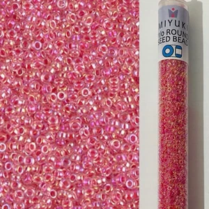 Miyuki Seed Beads Size 11 24 Grams Tube Fuchsia Lined Crystal AB - Picture 1 of 2