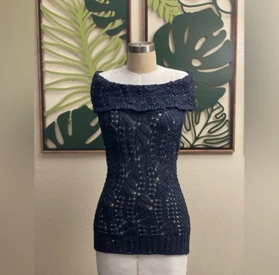 Oscar de la Renta Knit top Size S Navy - Image 1 of 4