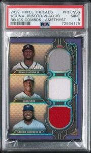 2022 Topps Triple Threads SOTO ACUNA GUERRERO Amethyst /27 Relic #RCC-SSS PSA 9 - Bild 1 von 2