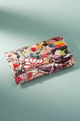 Anthropologie Sparkled Embellished Flora Velvet Clutch - Image 1 of 4