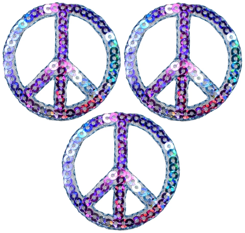 Multicolor Peace Sign Applique Patch - Sequin World Peace 1.5" (3-Pack, Iron on) - Image 1 of 1