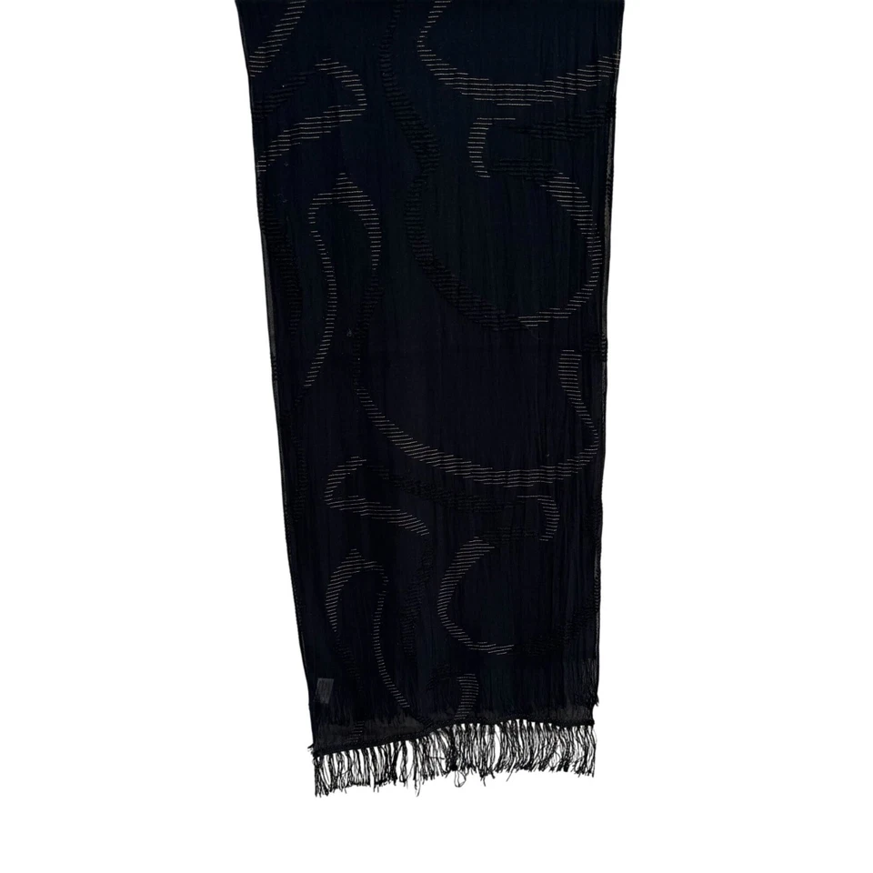 Anne Klein For Vera Vintage Black Sheer Metallic Fringe Italian Made Scarf Wrap - Image 1 of 4