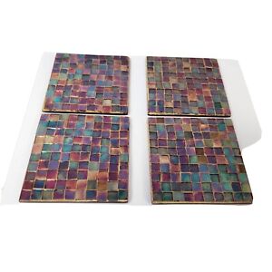 Pier 1 imports Glass Mosaic Coasters Set of 4 India SHIMMER 4x4" Multi-color