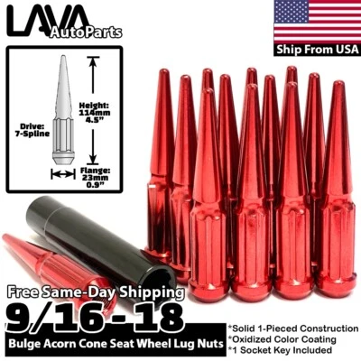 32x Tuerca de clavo estriado roja 9/16-18 + llave de ajuste 1994-2011 Dodge Ram2500 Ram3500 Foto 1 de 4