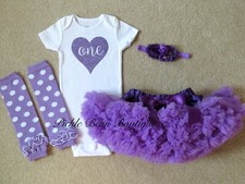 Girls 12 mo Purple 1st Birthday Girl Outfit, Bodysuit Tutu Skirt, First Birthday