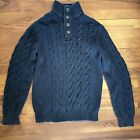 EDDIE BAUER Button Collar Navy Cotton Cable Knit Men’s Sweater Size Medium 
