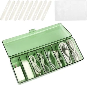Plastic Cable Management Box, Desktop Compact Electronics Organizer with Lid Gre - Picture 1 of 7