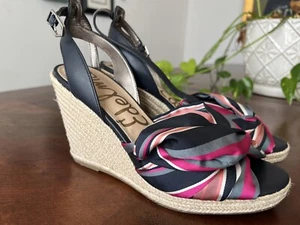 Women's Sam Edelman Aubrey Sandals Ribbon Espadrille Wedge Heels Size 7.5 - Picture 1 of 10