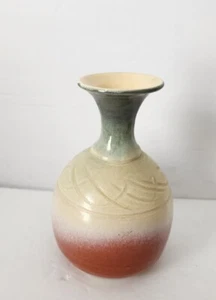 Jk Dryden American Pottery Vase Signed Original 6" Green, Yellow, Rust Aztec - Picture 1 of 18
