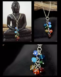 "Collar de plata facetado chakra austriaco gota de cristal de 2"" hecho a mano protección 18"" - Imagen 1 de 5