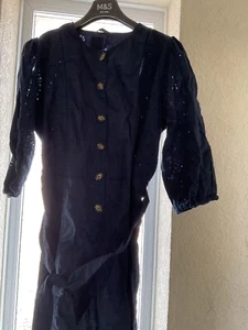 Brand New Lace Detail Broderie Anglaise Summer Cotton Navy Colour Size 16 - Picture 1 of 17