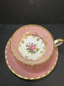 Aynsley Bone China Cup & Saucer Pink with Roses and Gold Filigree Border ENGLAND - Picture 1 of 13
