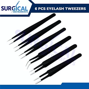 Juego de 6 pinzas de extensión de pestañas acero inoxidable antiestático negro alemán talla - Imagen 1 de 14