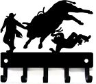 Cowboy Bull Rider Rodeo Clowns - Key Rack Hanger - 9 Inch Wide Metal Wall Art