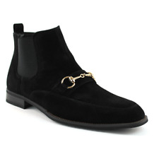 Black Suede Men's Chelsea Boots With Gold Buckle Side Zipper Closure BY AZARMAN